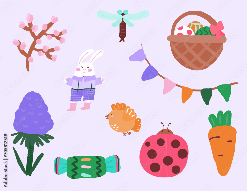 Easter isolated hand drawn design elements vector set