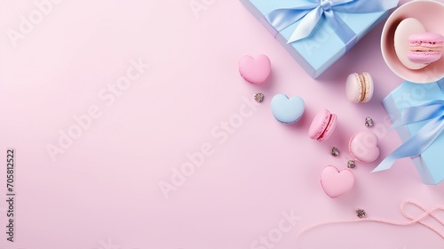Celebrate Mothers Day with a Heartfelt Surprise: Top View Photo of a Blue Gift Box, Symbolizing Love, Joy, and Meaningful Connections Between Mother and Child. © Sunanta