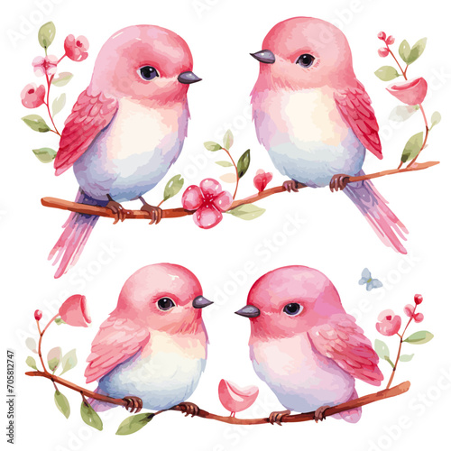 pink lovebirds on a branch