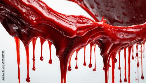 flowing red blood dripping blood on white background