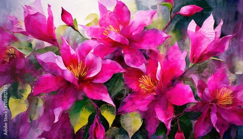 vibrant petals dance in a whimsical canvas of fuchsia bursting with an ethereal blend of art and nature photo