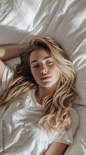 beautiful scandinavian woman, laying in bed - generative ai