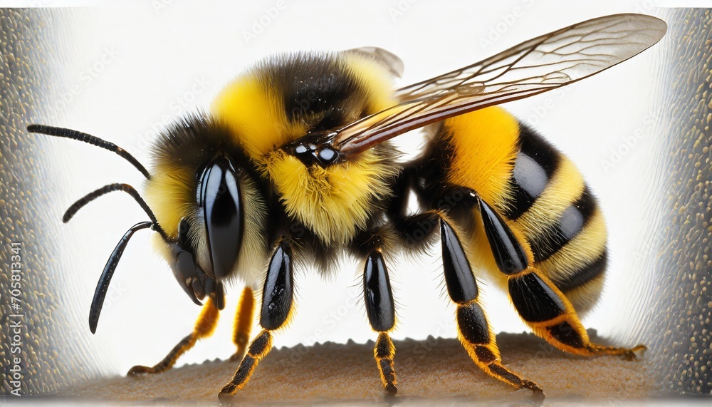 bumblebee on white - obrazy, fototapety, plakaty 