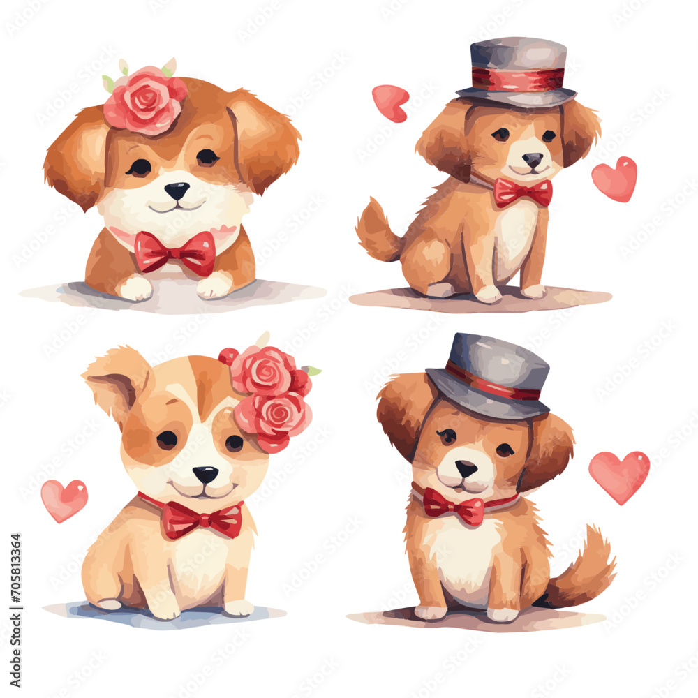 Fototapeta premium set of dogs with hearts for love