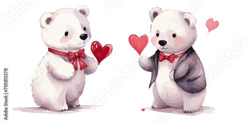 bear couple with hearts in love