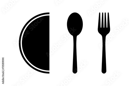 Plate and utensils icon. Vector. Plate, fork and spoon. Restaurant and eating out concept. photo