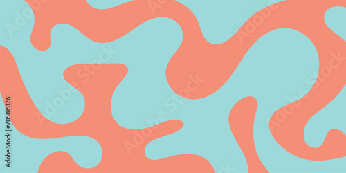 Horizontal background retro groovy waves in tosca and orange colors