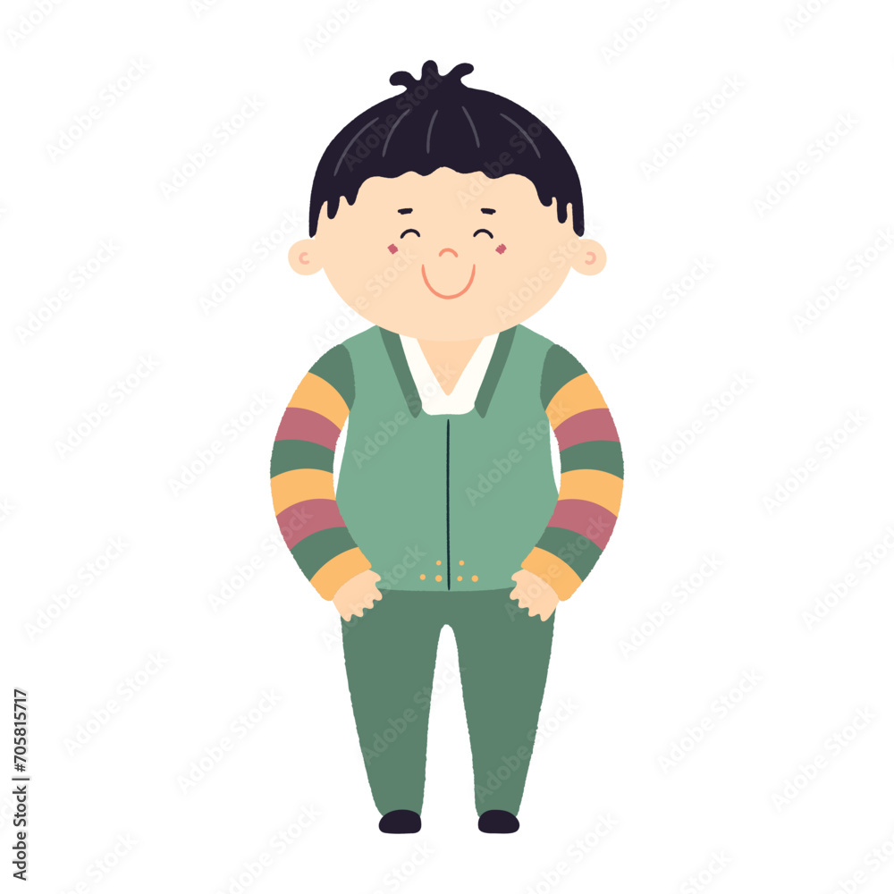 Cute boy in traditional Korean clothes hanbok character, isolated. Hand drawn cartoon vector illustration. Flat style design. New Year Seollal, Chuseok holiday card, poster, banner element