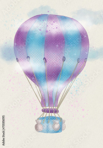 hot air balloon in the sky watercolor style