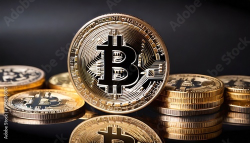 gold coin bitcoin on a black background the concept of crypto currency blockchain technology photo