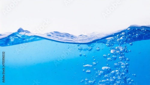 fresh blue natural drink water wave wide panorama with bubbles concept white background © Katherine