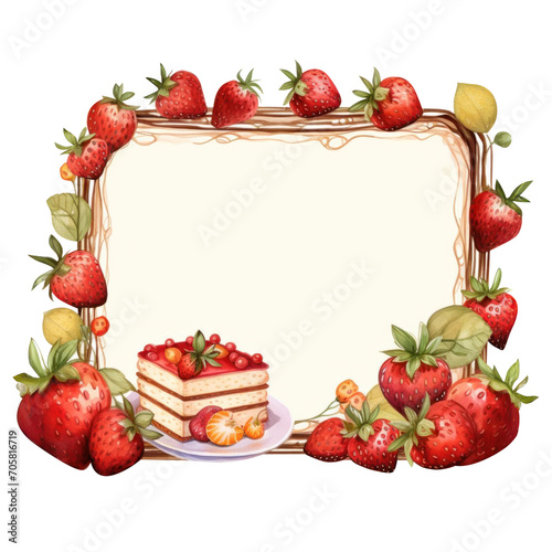 frame of strawberries watercolor