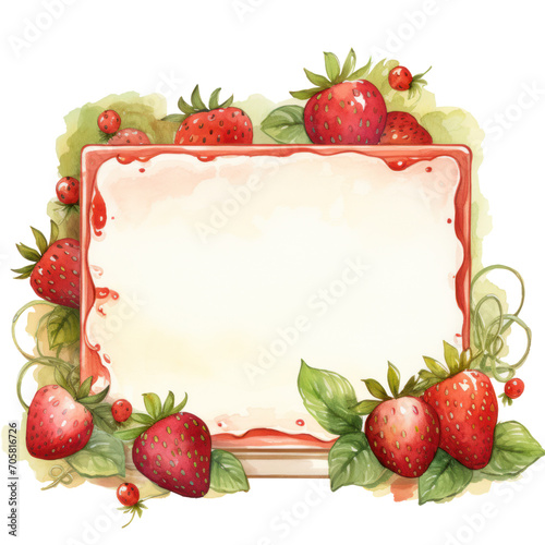 frame of strawberries watercolor