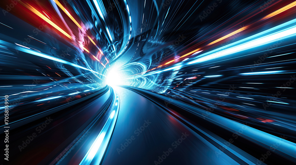 Dynamic and futuristic background with orange and blue glowing neon waves, data technology Dynamic and futuristic background with orange and blue glowing neon waves, data technology
