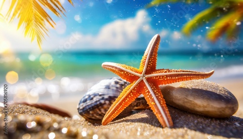 starfish on the summer beach summer background tropical sand beach photo