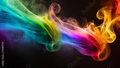 colorful rainbow colored smoke banner on dark black wide panorama background beautiful party concept magical glow abstract banner color drop with copy space