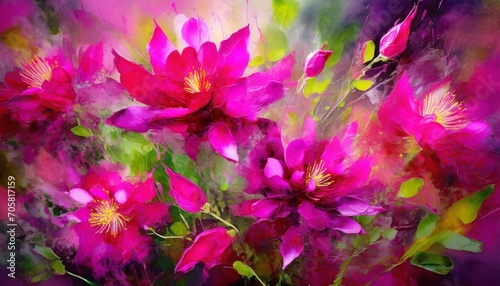vibrant petals dance in a whimsical canvas of fuchsia bursting with an ethereal blend of art and nature photo