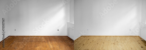 Alter und neu abgeschliffener Holzboden aus Holzdielen