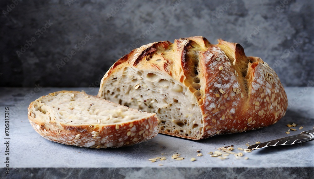 cut a loaf of artisanal bread on sourdough