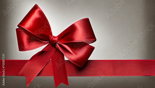 a large red ribbon bow on the left of a long straight piece of ribbon and a vertical piece to be used as a border for a birthday or christmas banner border against a background
