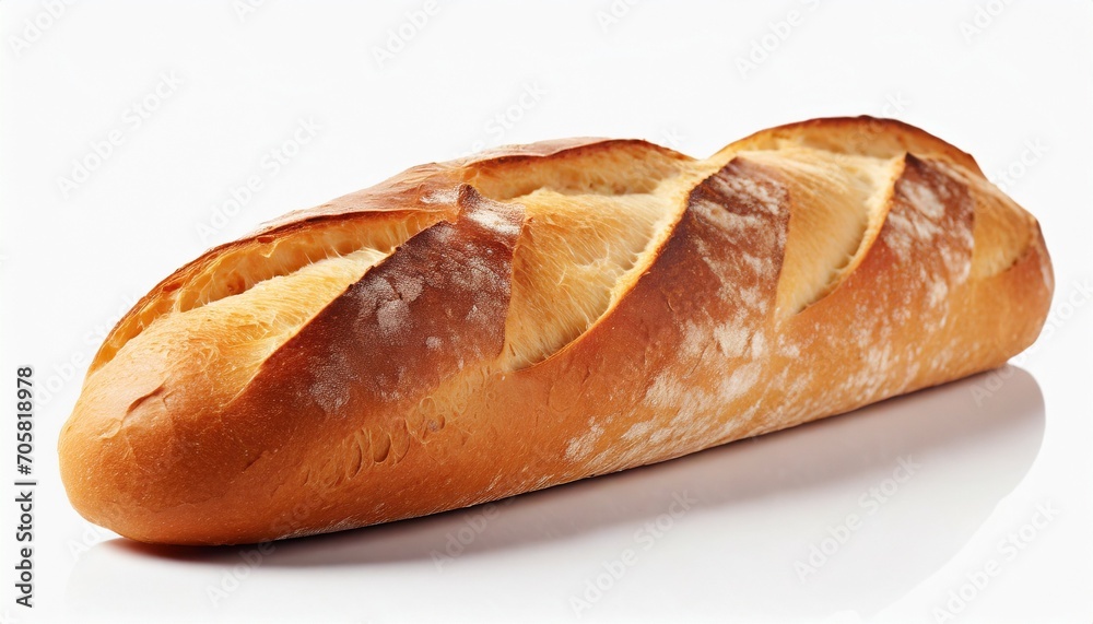 single french loaf bread on white background