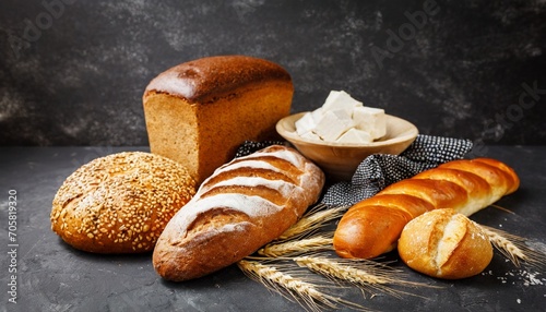 different bread on a rustic dark background