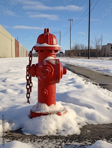 A red fire hydrant covered in snow Generative AI © Bipul Kumar