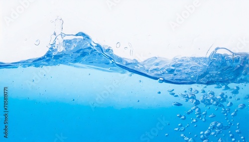 fresh blue natural drink water wave wide panorama with bubbles concept white background