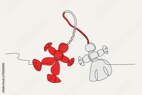 A red and white puppet Martisor . Martisor one-line drawing