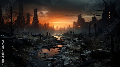 concept of a destroyed city after the apocalypse Generative AI