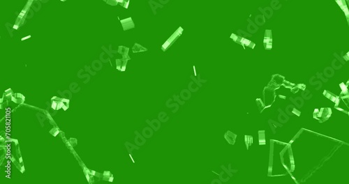 glass broken splash, with chroma key green screen as background
