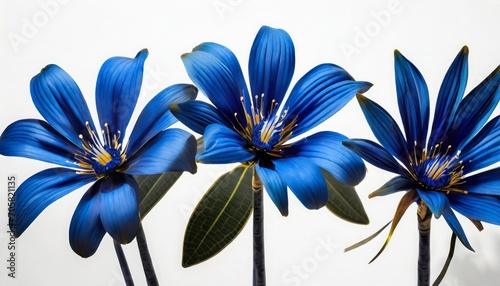 3 surreal exotic high quality blue flowers macro on white greeting card objects for anniversary wedding mothers and womens day design photo