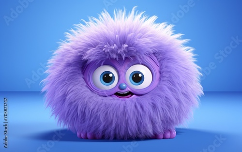 Purple and White Furry Creature with Big Eyes Generative AI