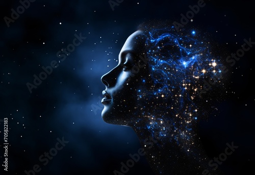 A woman's face with a blue background and stars Generative AI