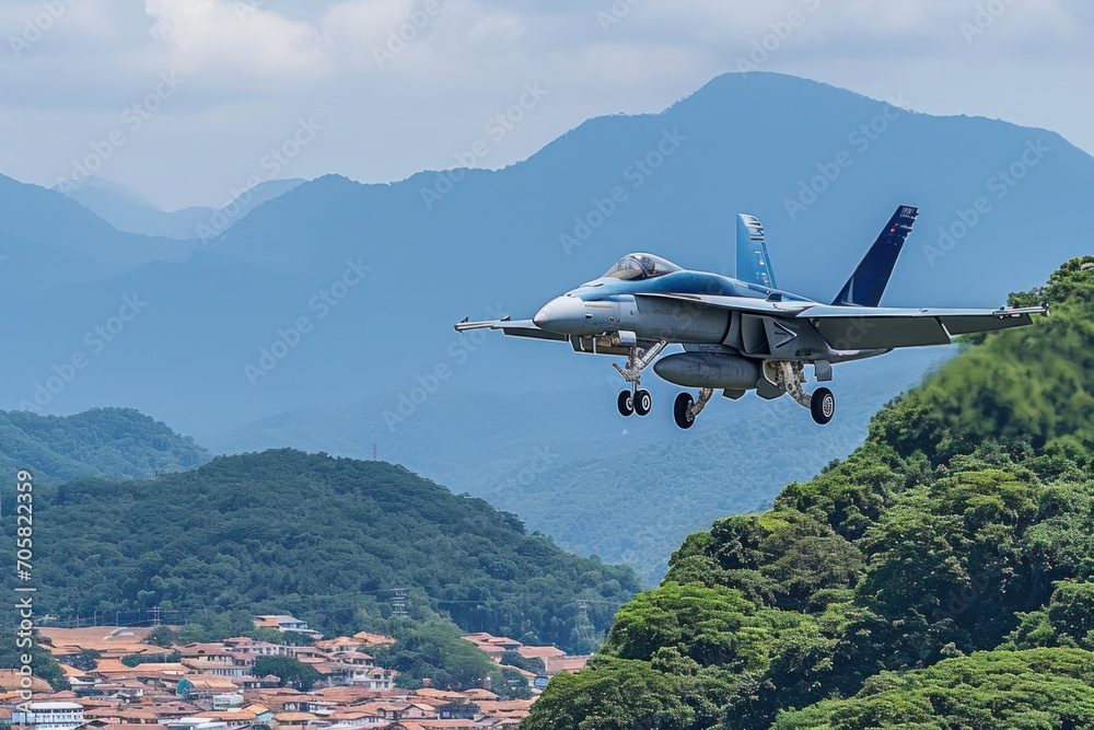 avion de chasse militaire F-18 juste avant l'atterrissage avion de chasse militaire F-18 juste avant l'atterrissage