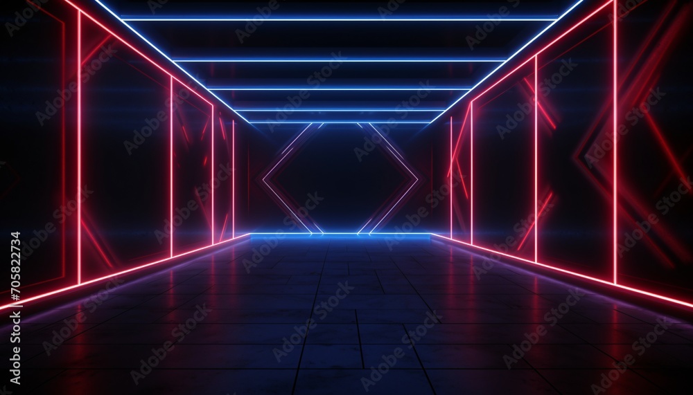 A futuristic tunnel with neon lights Generative AI