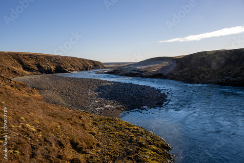 River and an autumn country  south Iceland