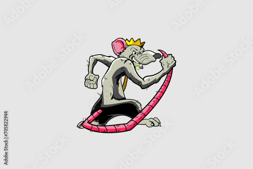 King rat with crown and money Cartoon character vector logo