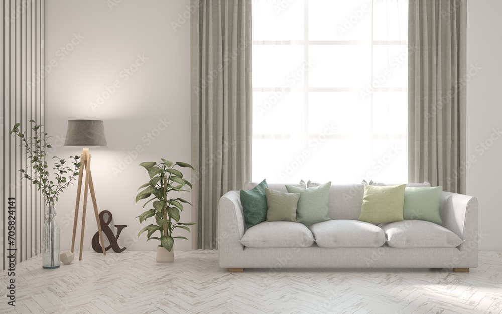 Fototapeta premium Interior design of modern apartment. Interior mockup. Scandinavian interior design. 3D illustration