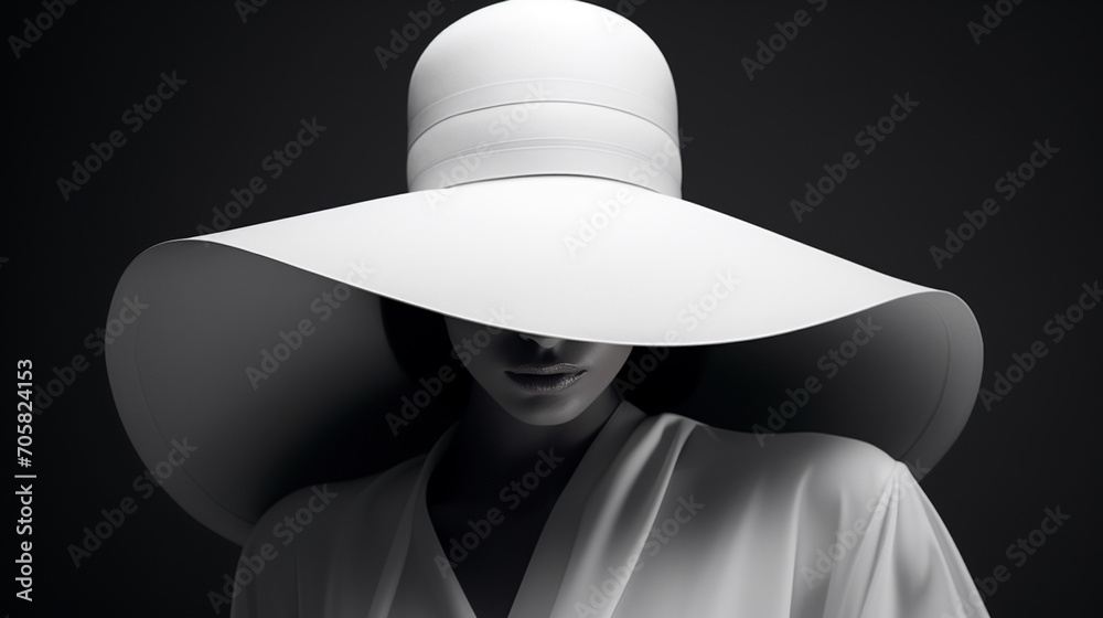 A woman dressed in white with a big white hat on her head
