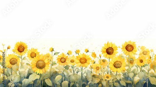 A string of sunflowers in watercolor in clipart style photo