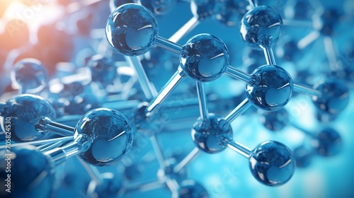 Molecular Structure with Blue Glass Balls Generative AI photo