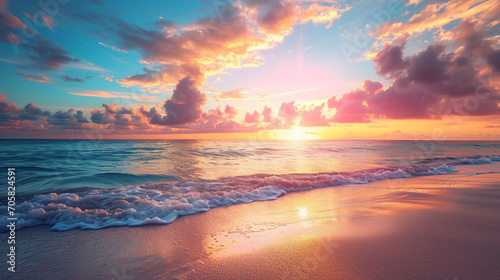 海砂空のクローズアップ、夕焼け色の雲GenerativeAI photo