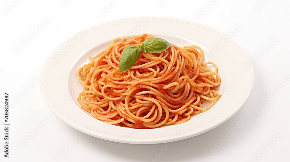 Spaghetti on plate, on a white background. Generative AI