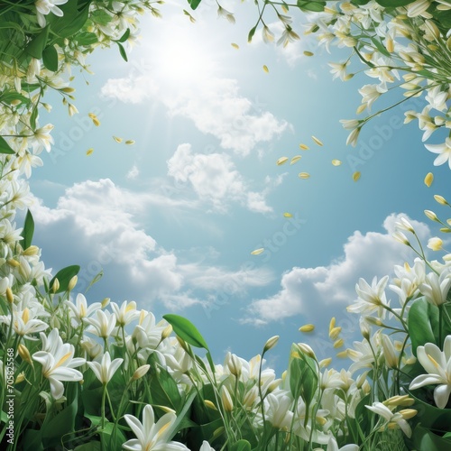 spring background with white flowers