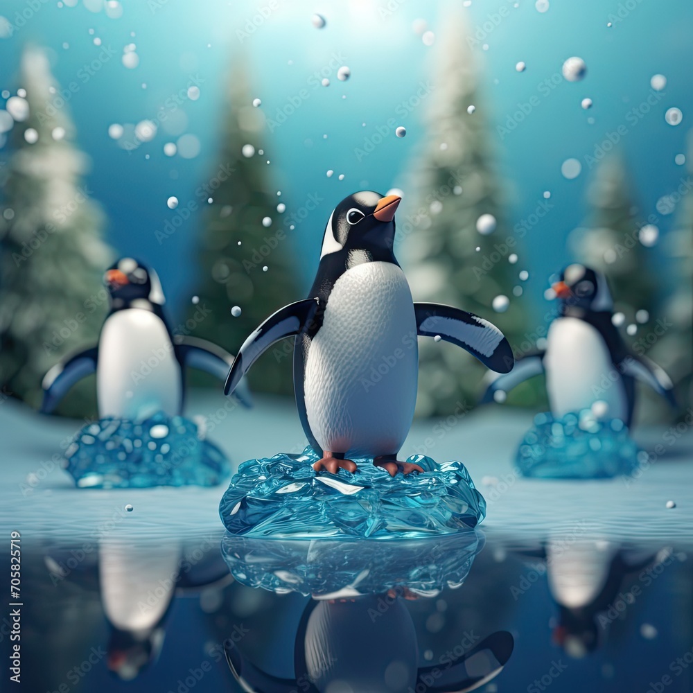 Naklejka premium penguins on ice
