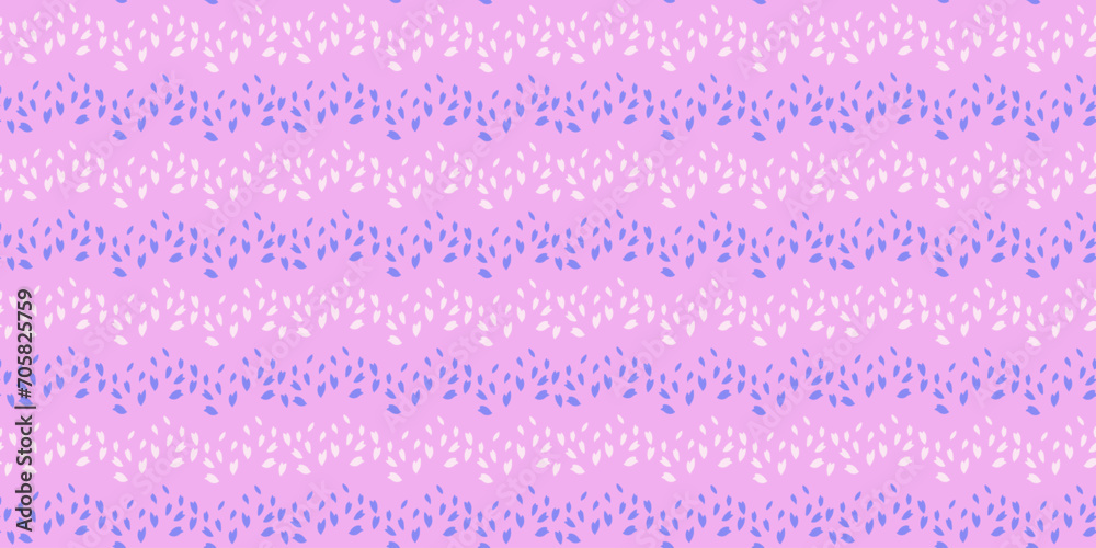 Trendy pink seamless pattern with striped zigzag. Simple background with lines and texture dots, drops, spots. Vector hand drawn sketch. Design for fashion, textile, fabric, wallpaper