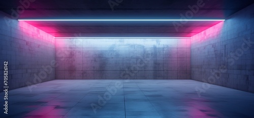 A futuristic, industrial setting with a blue and pink color scheme Generative AI photo