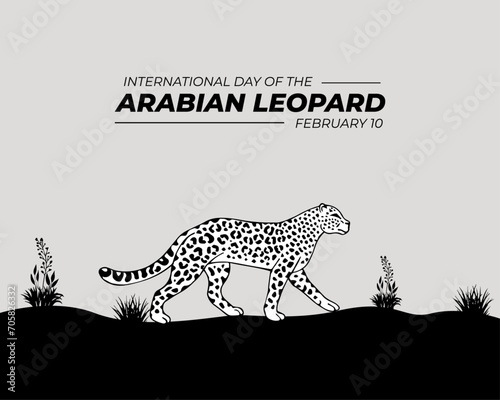 International Day of the Arabian Leopard. February 10 is Arabian Leopard Day . Editable template for background with banner, poster and card. Vector illustration.