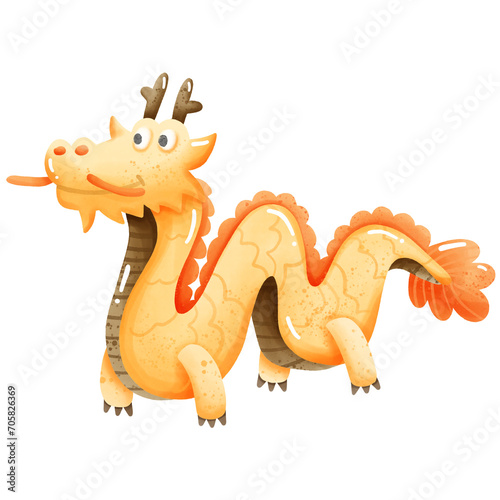 Gold dragon new year in 2024 symbol   Chinese new year png clipart for card decoration.
